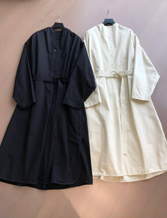 2024 early autumn new women's fashion long-sleeved stand-up collar belt trench coat dress 0827