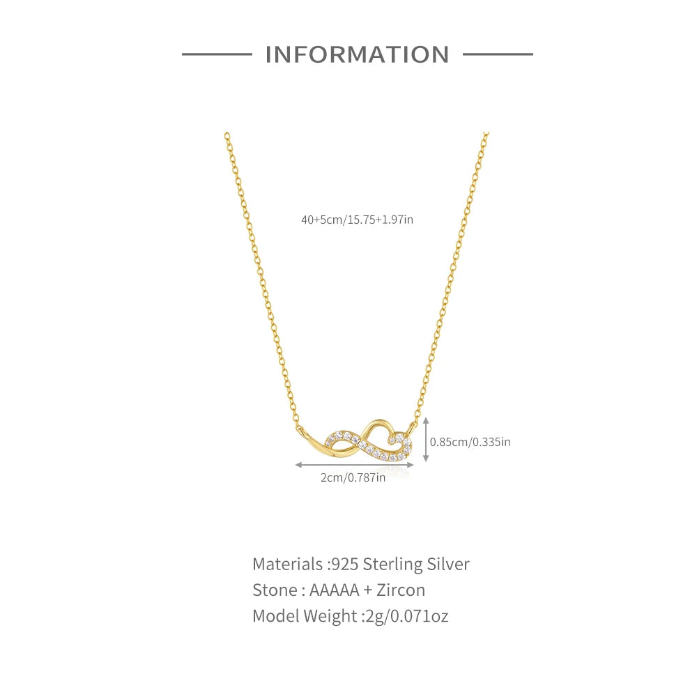 Aide 925 Sterling Silver Heart Infinity Inlaid Zircon Pendant Necklace For Women K Gold Chain Jewelry Mother Valentines Day Gift