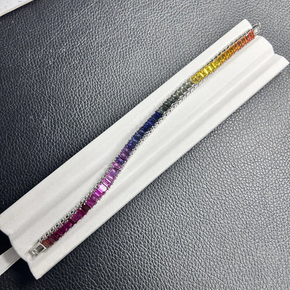 Meisidian 3x5mm Bracelet Stainless Steel Plated White Gold Rainbow Sapphire Tennis Link