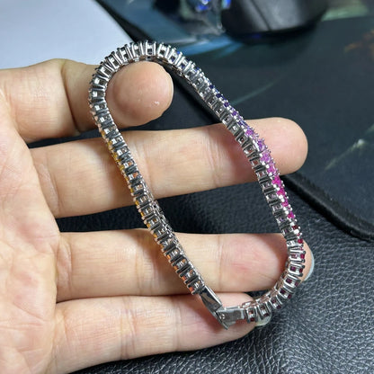 Meisidian 3x5mm Bracelet Stainless Steel Plated White Gold Rainbow Sapphire Tennis Link