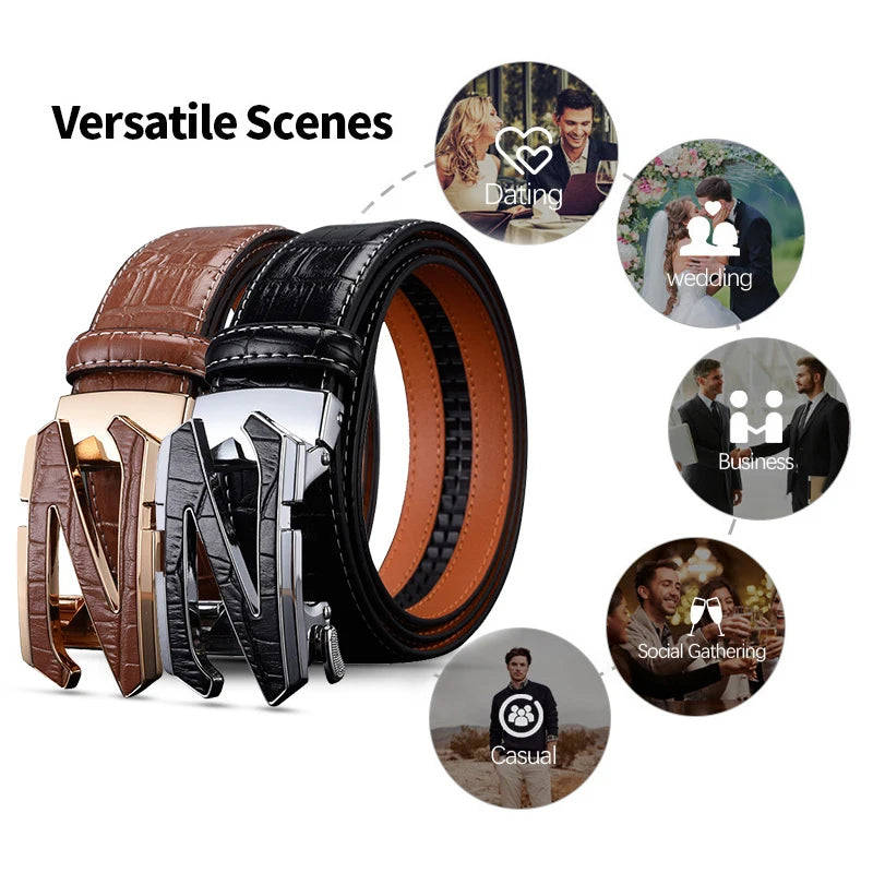 Ceinture de marque HCDW pour hommes Ceintures de pantalon marron en cuir véritable automatique pour hommes Ceintures de travail noires de luxe pour hommes Ceinture de golf pour hommes