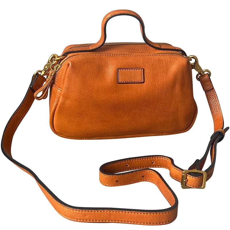 Automne et hiver 2022 nouveau sac à main en cuir de vachette vintage artistique pour femme, double fermeture éclair, une épaule, bandoulière, sac carré décontracté