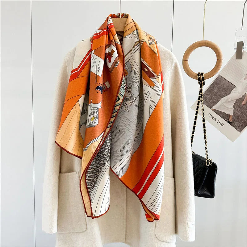 Womens Wool Blanket Scarf Shawl Poncho Extra Large Square Wool Scarves Wraps for Autumn Winter Use 132x132CM