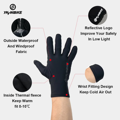 YKYWBIKE Gants de cyclisme d'hiver en polaire thermique pour les doigts, imperméables, coupe-vent, pour le sport en plein air, le vélo, la moto