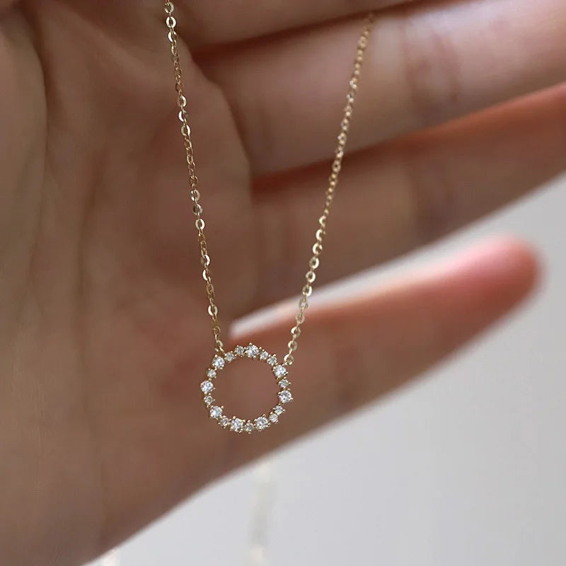 S925 sterling silver plated 14K gold necklace blue sea Legend Full diamond circle Korean k gold clavicle chain