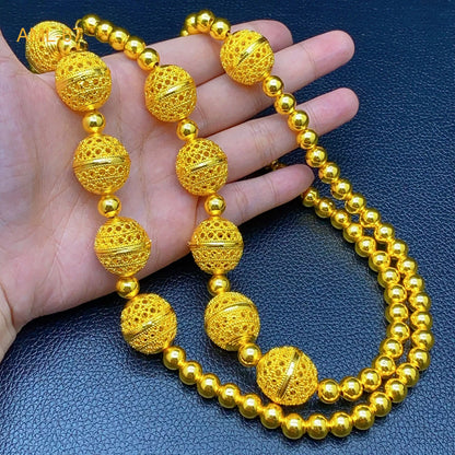 Fashion Dubai Luxury 24k Gold Color Long Chain Bead Jewelry Set For Women Arab African Indian Charm Necklace Earrings Set Gifts