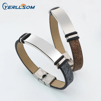 YERLLSOM 100PCS/Lot Handmade fashion couple leather bracelet stainless steel bracelets custom your own messages logo