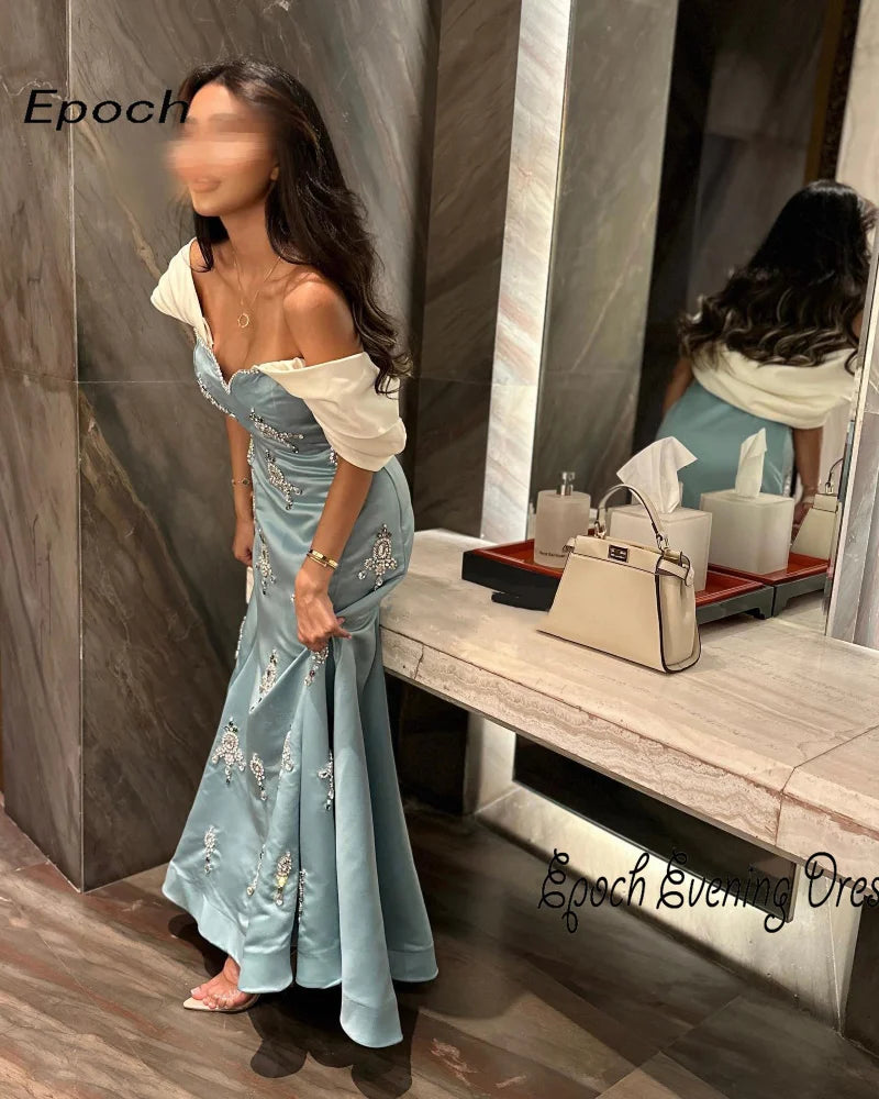 Epoch vestido de noche de lujo para mujer 2024 فساتين سهره سعوديه elegante vestido de cóctel Formal con hombros descubiertos y corte en A de cristal