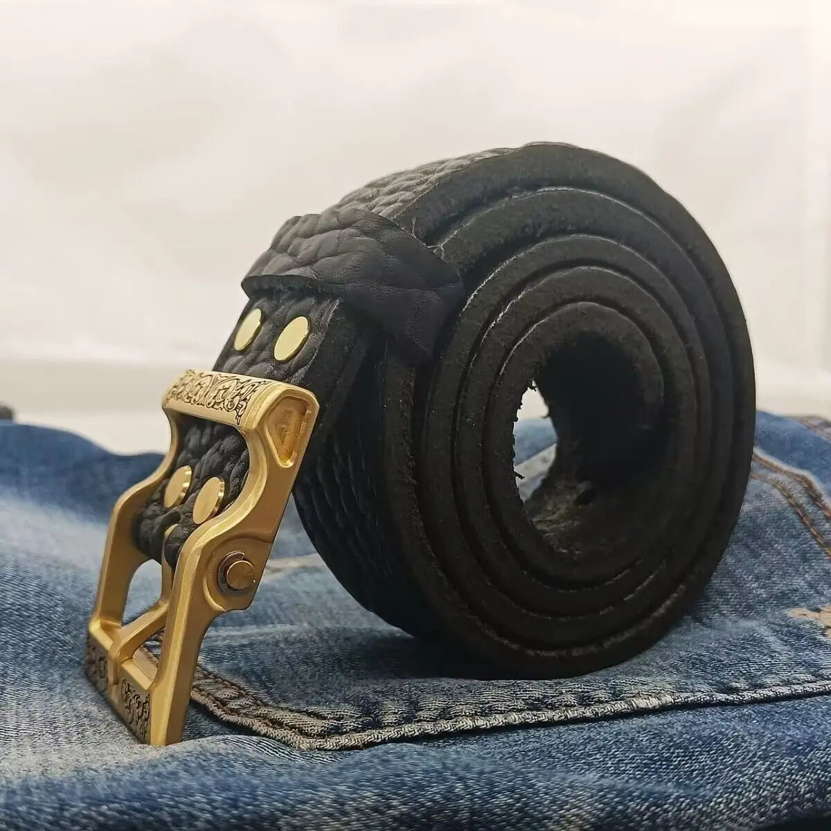 3.8CM Thicken Private Customized Handmade Leather Belt Men Western Cowboy Belt for Jeans  Wide 7 Holes Gift Box Packaging