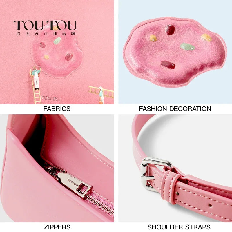 Sac à bandoulière TOUTOU Cookie Decor, sac à main au design de niche pour femme, sac baguette en similicuir tendance pour un usage quotidien et les déplacements