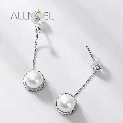 ALLNOEL Solid 14K 18K 750 Gold Dangle Earrings For Women 7.5-8mm Fresh Water Pearls Party Gifts K Gold Jewelry ك الذهب bijoux