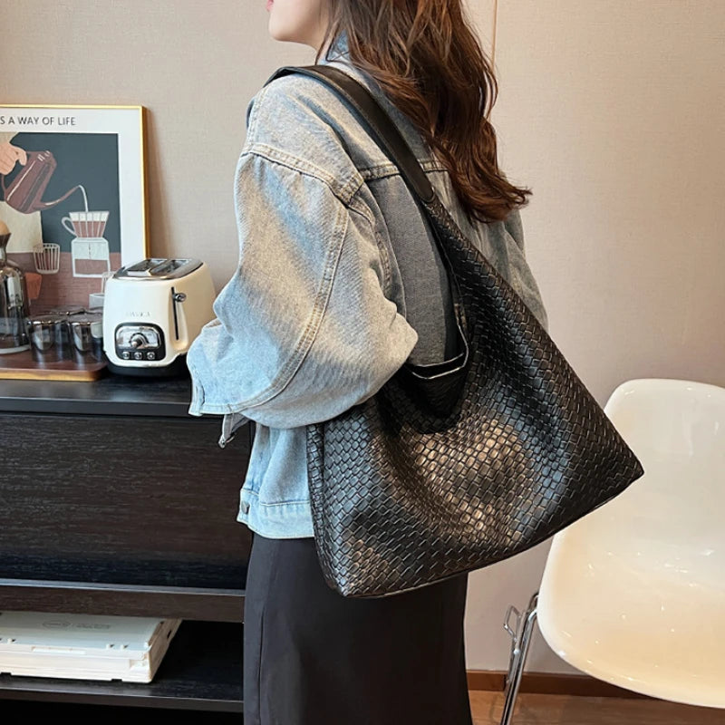 Bolsos de mano tejidos a la moda para mujer, bolso de mano de gran capacidad de cuero suave, bolso de hombro informal para mujer, bolsos grandes de viaje para el trabajo