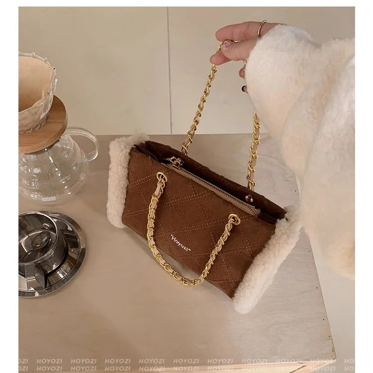 True Lamb Wool Diamond chain square bag