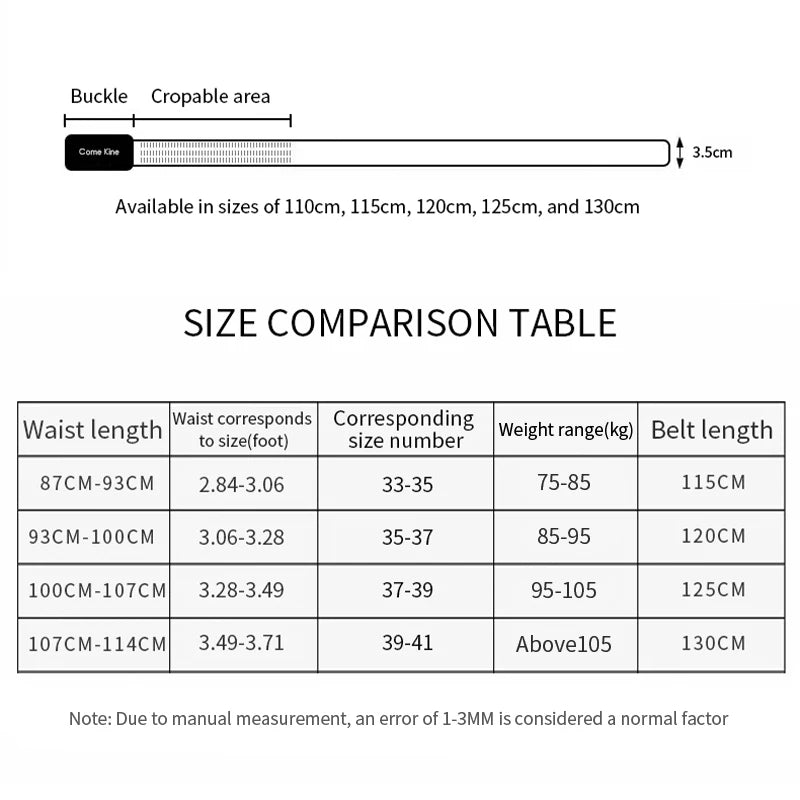 Cinturones ComeKine para hombre, de cuero genuino, con hebilla automática, de alta calidad, para el tiempo libre, regalos para novios y esposos