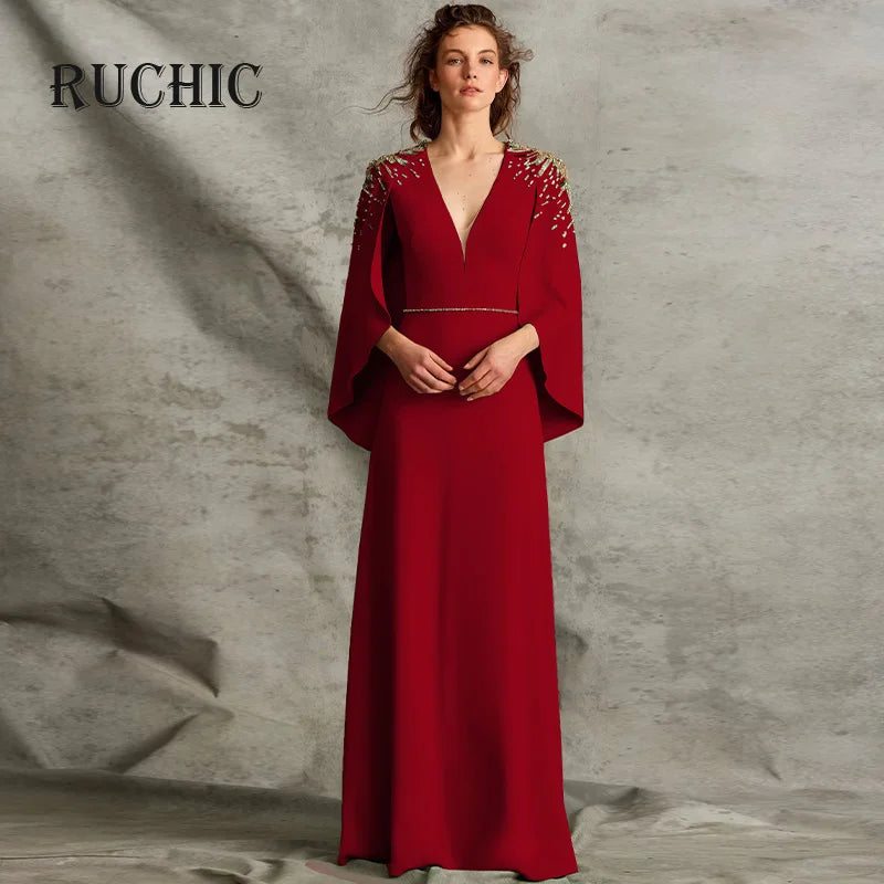 Autumn 2024 Women's Fashion Evening Dress V-neck Shawl Split Patchwork Embroidery Dresses Elegant Female Wedding New Trend