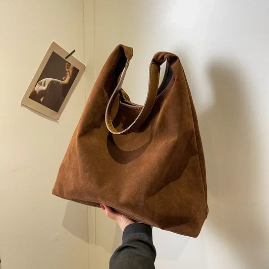 Bolso vintage para mujer, de ante, de gran capacidad, de color liso, sencillo, informal, para ir al trabajo