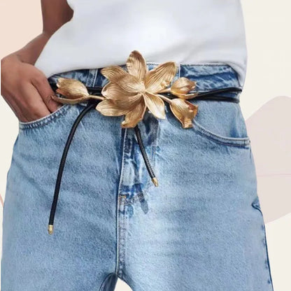 Ceinture de pantalon à chaîne de taille à grande fleur en métal ZAA exagérée