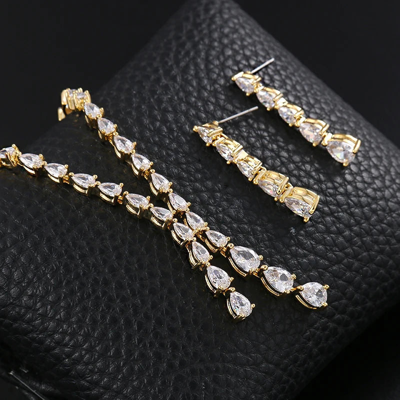 WEIMANJINGDIAN Brand New Arrival High Quality Teardrop Cubic Zirconia CZ Necklace and Earring Elegant Wedding Bridal Jewelry Set