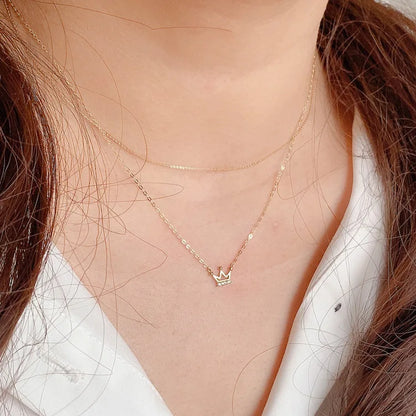 New S925 sterling silver plated 14K gold necklace exquisite small micro inlaid zircon Crown K gold clavicle chain pendant women