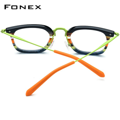 FONEX Monture de lunettes en acétate de titane pour hommes Lunettes carrées pour femmes Lunettes colorées Lunettes F85791