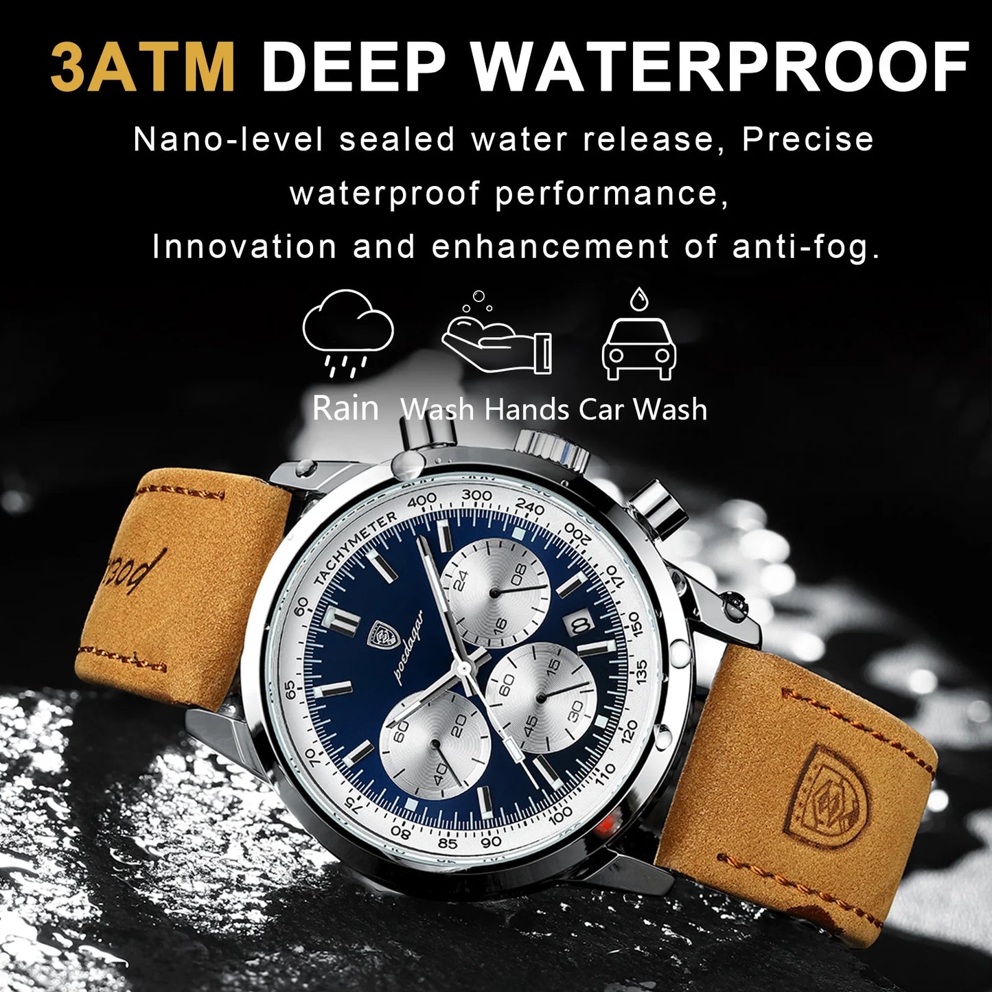 POEDAGAR Reloj de lujo de marca superior para hombre, resistente al agua, cronógrafo, luminoso, fecha, reloj de pulsera para hombre, relojes de cuarzo de cuero para hombre, Sprots