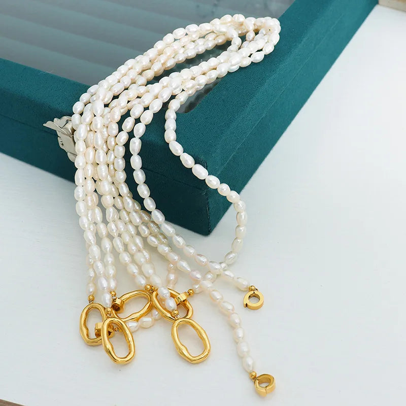 Fashionable Temperament Freshwater Pearl Necklace 316L Stainless Steel Fashionable Bracelet Popular Jewelry Set For Woman