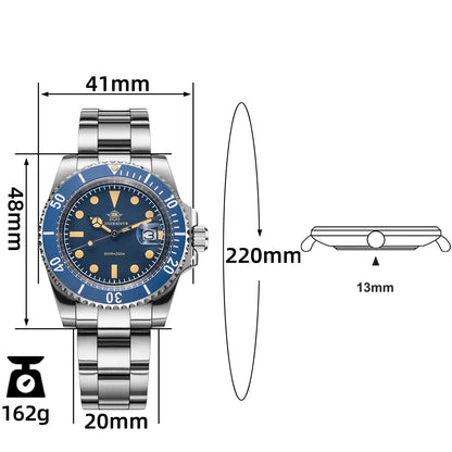 Montre à quartz de luxe ADDIESDIVE avec affichage du calendrier, 41 mm, montre-bracelet tendance en acier inoxydable, 20 bars, plongée, super lumineuse, AD2054