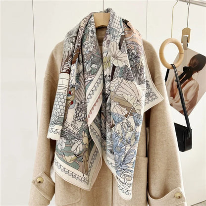 Large Square Blanket Wool Scarf Shawl Cape 2023 Double-Sided Prints Womens Winter Scarves Foulard Echarpe 130*130cm