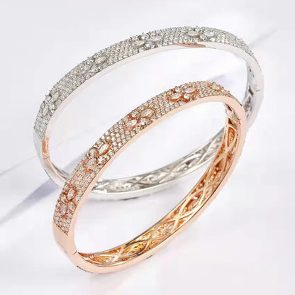 Brazaletes de oro blanco 18K 100 % auténtico con diamantes naturales de 4 quilates para mujer, regalo de compromiso moderno, joyería de oro de 18K