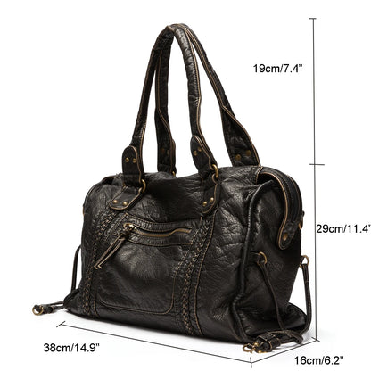 Annmouler Sac à main grande capacité pour femme Sac fourre-tout en cuir synthétique Sac à bandoulière vintage en cuir lavé Sac de qualité pour femme