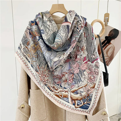 Bufanda de lujo con estampado de doble cara para mujer, pashmina de diseñador, accesorios de invierno, bufandas, poncho, marca de cachemira, bordes enrollados