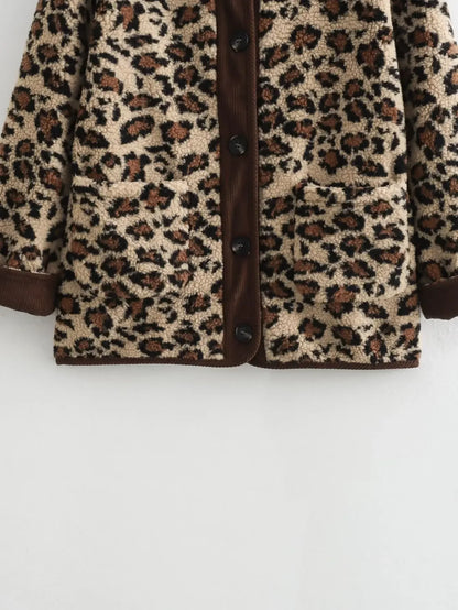 Oligai Autumn Leopard Jacket Coat Women 2024 New Arrivals O Neck Single Breasted Jacket Casual Female Coat