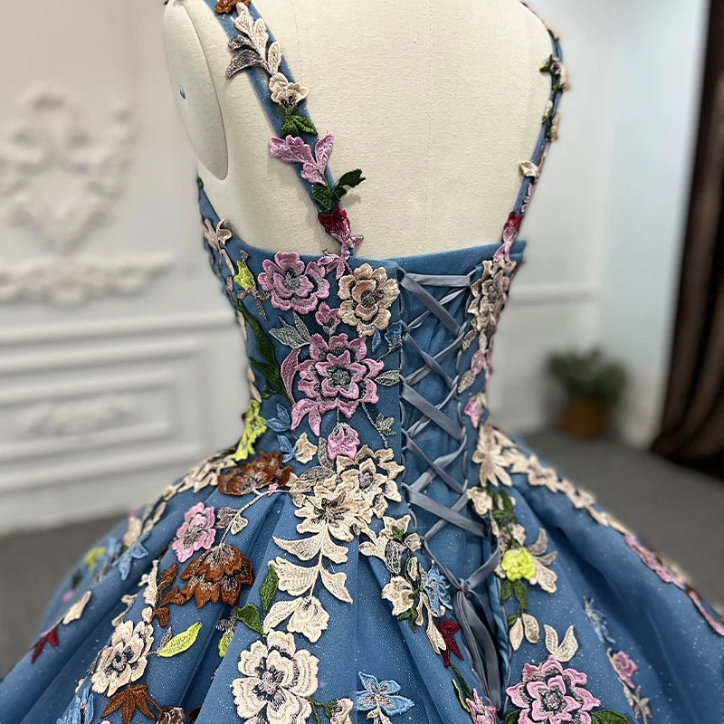 Exquisite Blue Quinceanera Dress Spaghetti Strap Floral Print Sweetheart Ball Gown Lace Up Evening Down Dresses DY9897 Avondjurk