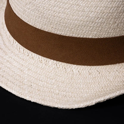 New Fashion Leisure High Quality Panama Jazz Hats For Women Men Straw Boater Bucket Hat Outdoor Sunscreen Beach Sun Hat