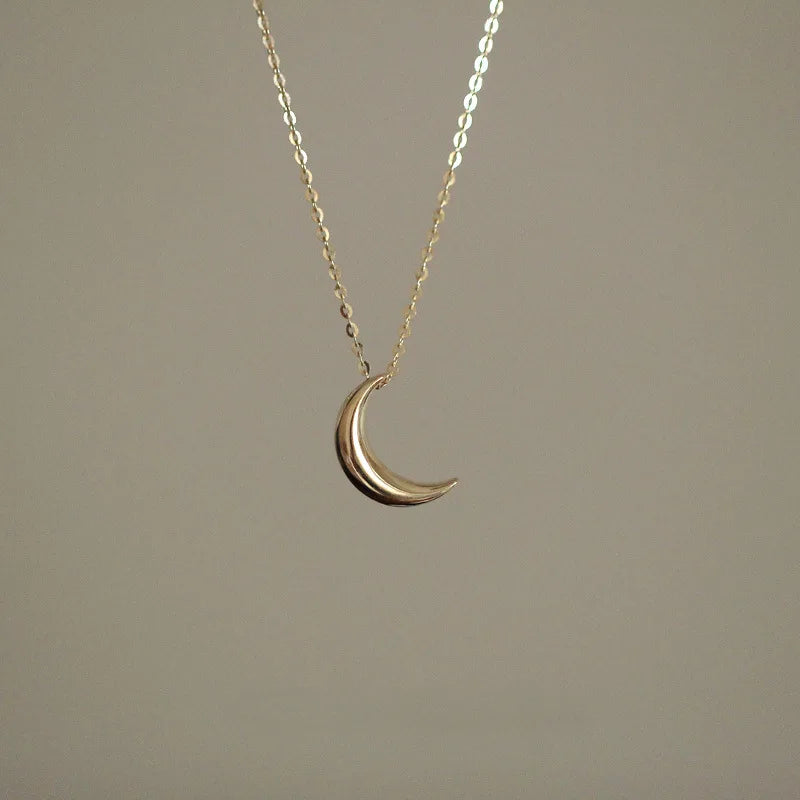 S925 sterling silver plated 14K gold necklace light plate small moon elegant entry Lux all-match k gold pendant necklace