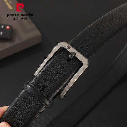 Pierre Cardin Men's Commerce Fashion Genuine Leather Belts needle buckle waistband for Men Black Belt