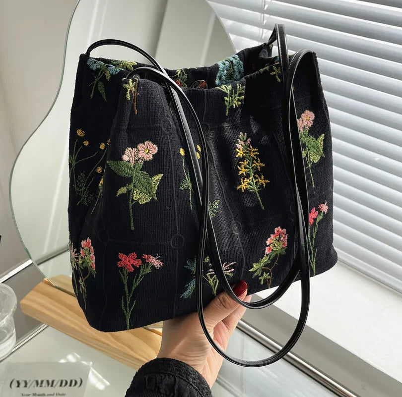 Bolso de mano grande con flores de marca de lujo 2022, nuevo bolso de mano de diseñador de mujer de tela de alta calidad, bolsos de hombro de gran capacidad