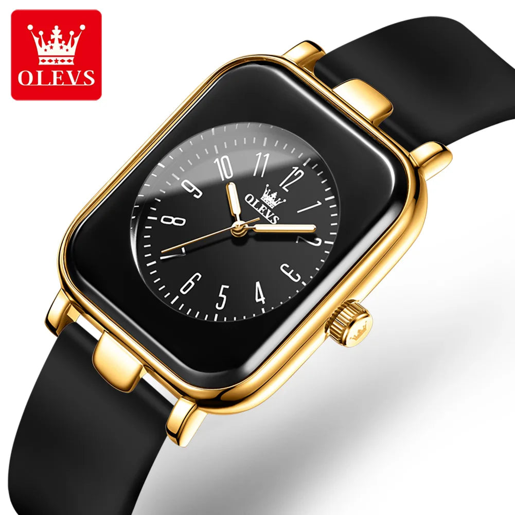 OLEVS 9961 Original Quartz Watch for Women Silicone Strap Watches Black Square Digital Dial Waterproof Ladies Wristwatch Gifts