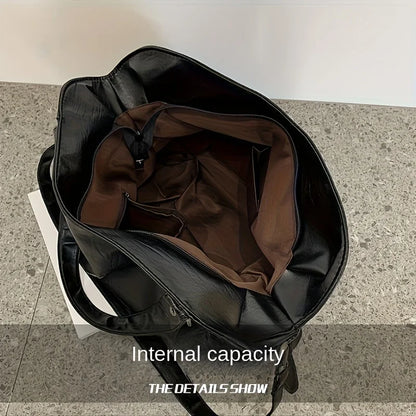 Sac à main de luxe de haute qualité pour femmes, fourre-tout décontracté et souple, sac à bandoulière de grande capacité en cuir, sac de shopping à la mode avec fermeture éclair noire, sac à main de voyage