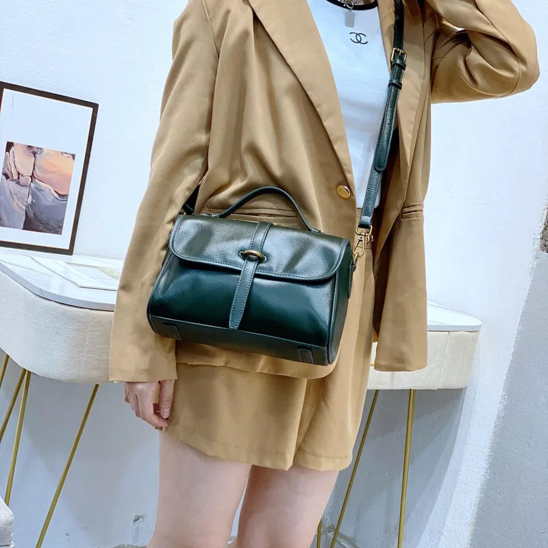 Genuine Leather Women Handbags Female Small Portable Square Crossbody Bag Fashion Simple Soft Cowhide Shoulder Messenger Bags