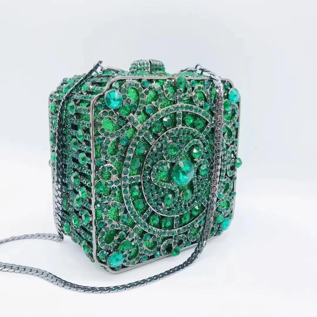 Red/Green/Blue Diamond Square Clutches Bags For Women Rhinestone Wedding Purse Designer Crystal Ladies Bridesmaid Party Handbags