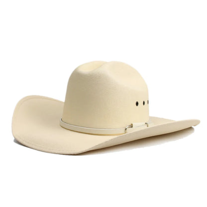 Retro Ivory Leather Belt Men Women Yellowstone Beach American Western Cowboy Cowgirl Sun Hat Pinch Front Wide Brim 57-61cm