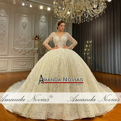 Vestido de novia de lujo con encaje 2 en 1 de Amanda Novias NS4755