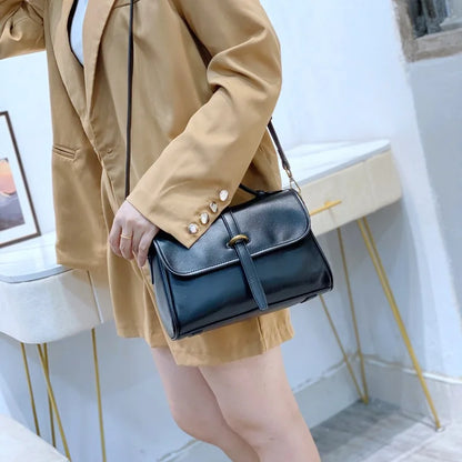 Genuine Leather Women Handbags Female Small Portable Square Crossbody Bag Fashion Simple Soft Cowhide Shoulder Messenger Bags