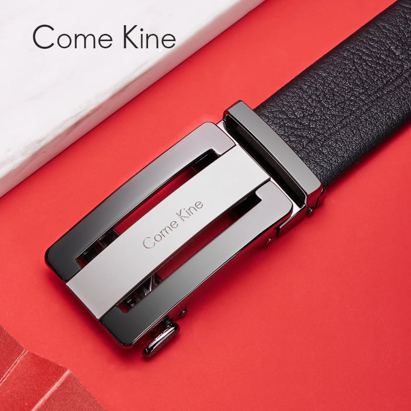 ComeKine Men's Belt Genuine Leather Automatic Buckle Belt Light Luxury Brand Gifts for Boyfriend Husband High End Gift Box