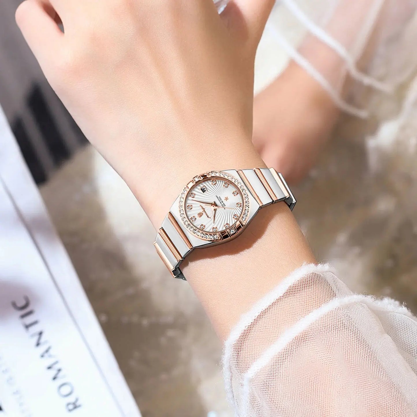 POEDAGAR Montre-bracelet de luxe pour femme, étanche, lumineuse, en acier inoxydable, à quartz, de haute qualité, avec boîte