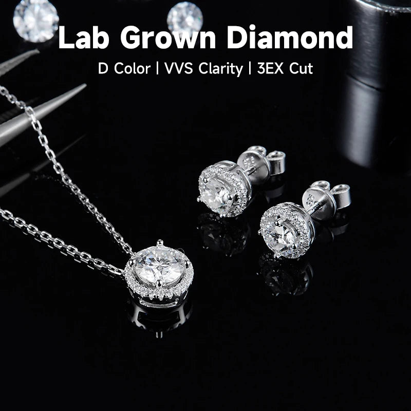 Luxury Diamond Jewelry To Girlfriend 925 Sterling Silver High Quality Lab Grown Diamond Necklace Stud Earrings With Certificate