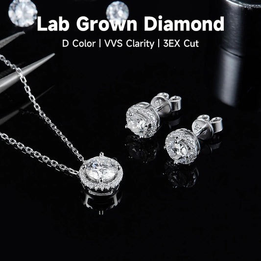 Joyas de diamantes de lujo para novias, collar y pendientes con diamantes cultivados en laboratorio de plata de ley 925 de alta calidad con certificado