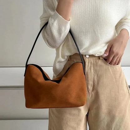 Bolsos de mano para mujer, bolsos de hombro para mujer, casuales, versátiles, nuevos, retro, de terciopelo, de gran capacidad, de cuero, con asa superior, estilo vintage de calle