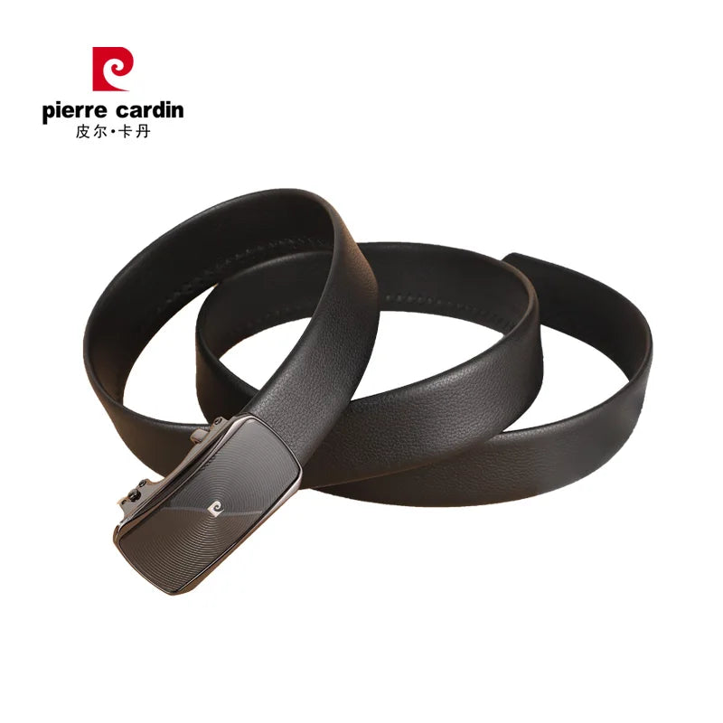 Cinturón de cuero genuino de moda para hombre Pierre Cardin Commerce Cinturón con hebilla automática para hombre Cinturón negro